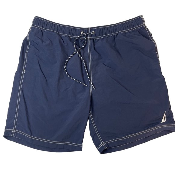 Nautica Men's Elastic Waist Swim Trunks 35 Navy Blue - Picture 1 of 4
